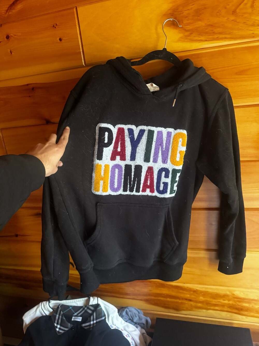 Paying Homage Black Spellout Graphic Hoodie Size Large
